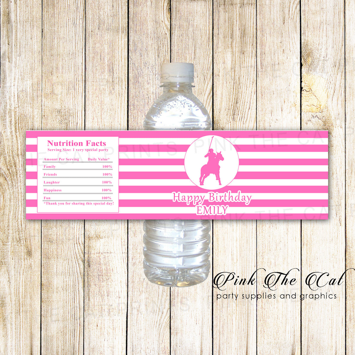 Polo Bottle Label Birthday Baby Shower Pink White Printable