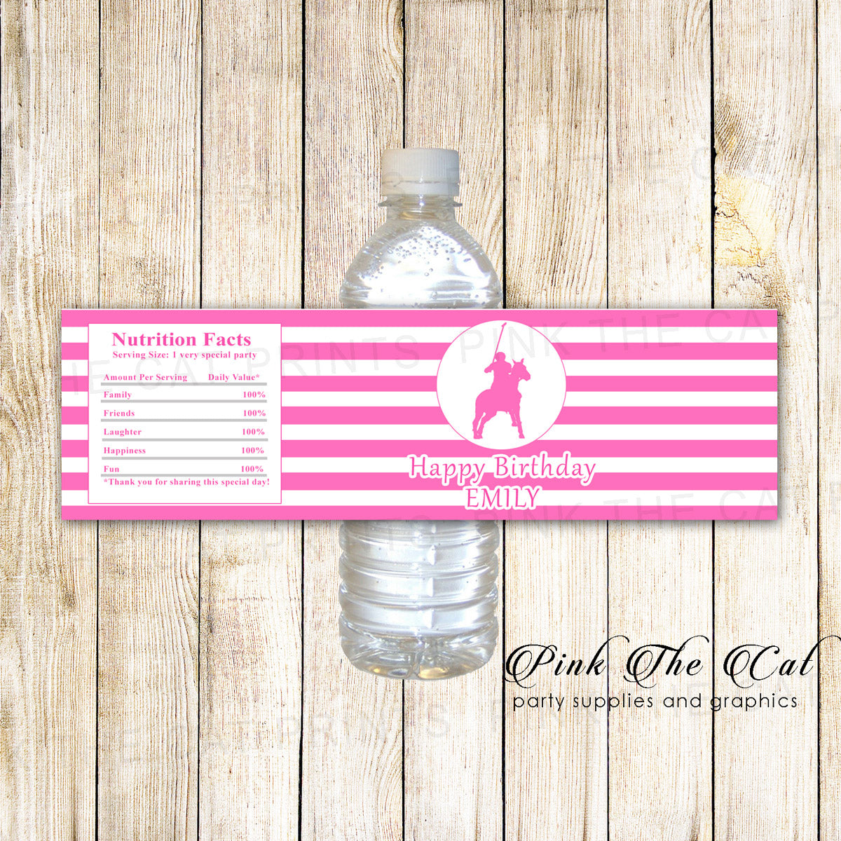 30 Bottle Labels Polo Bottle Label Birthday Baby Shower Pink White