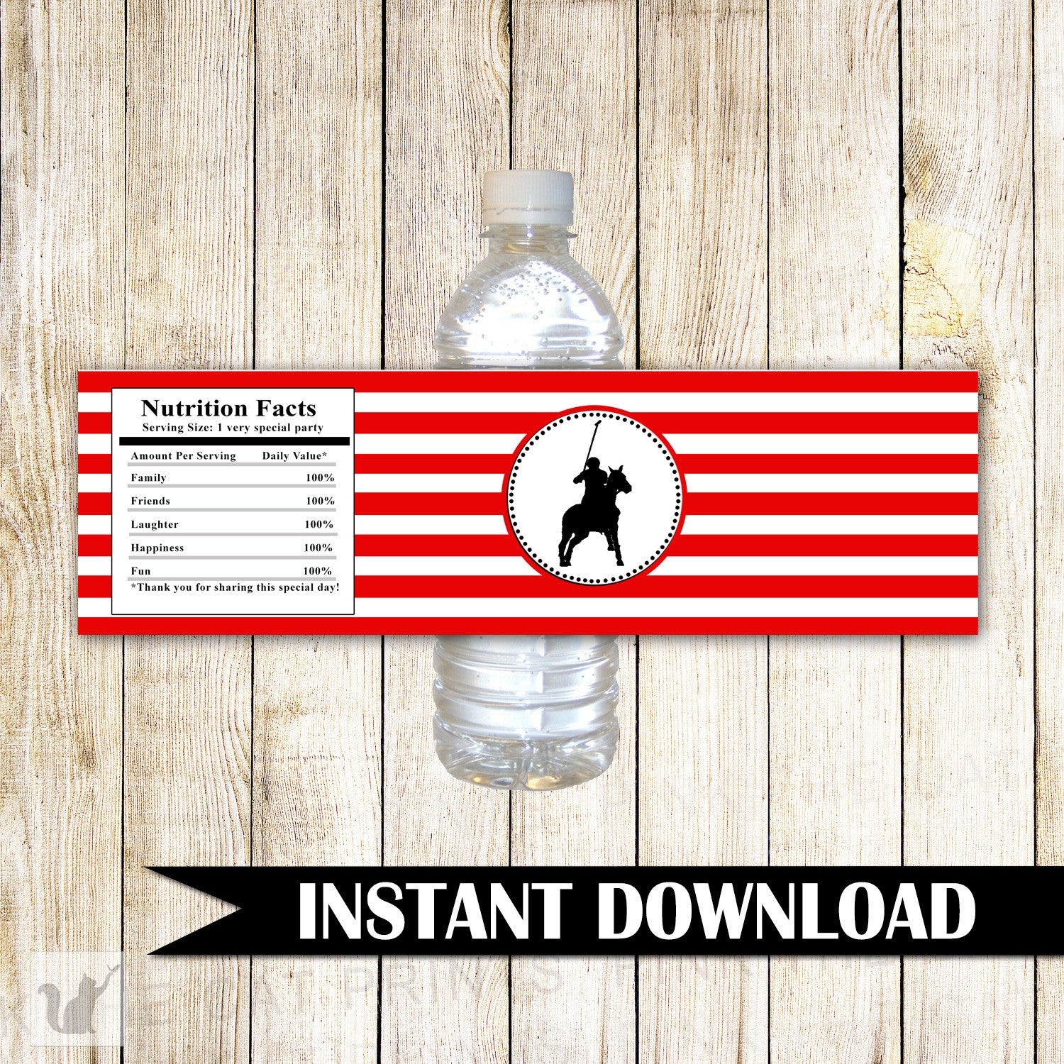 Polo Bottle Label Wrapper Red White Black Boy Birthday Baby Shower