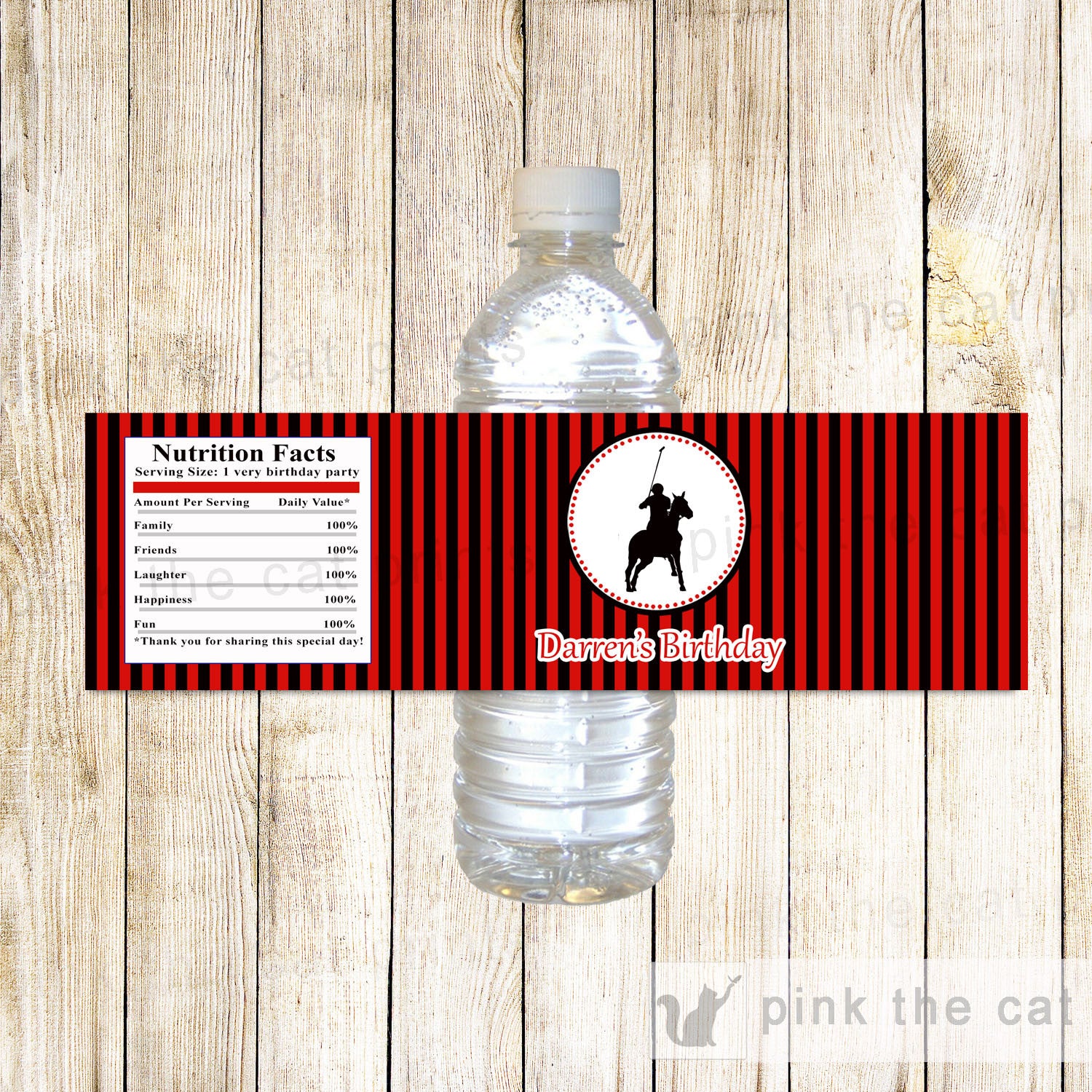 Polo Bottle Label Birthday Baby Shower Red Black