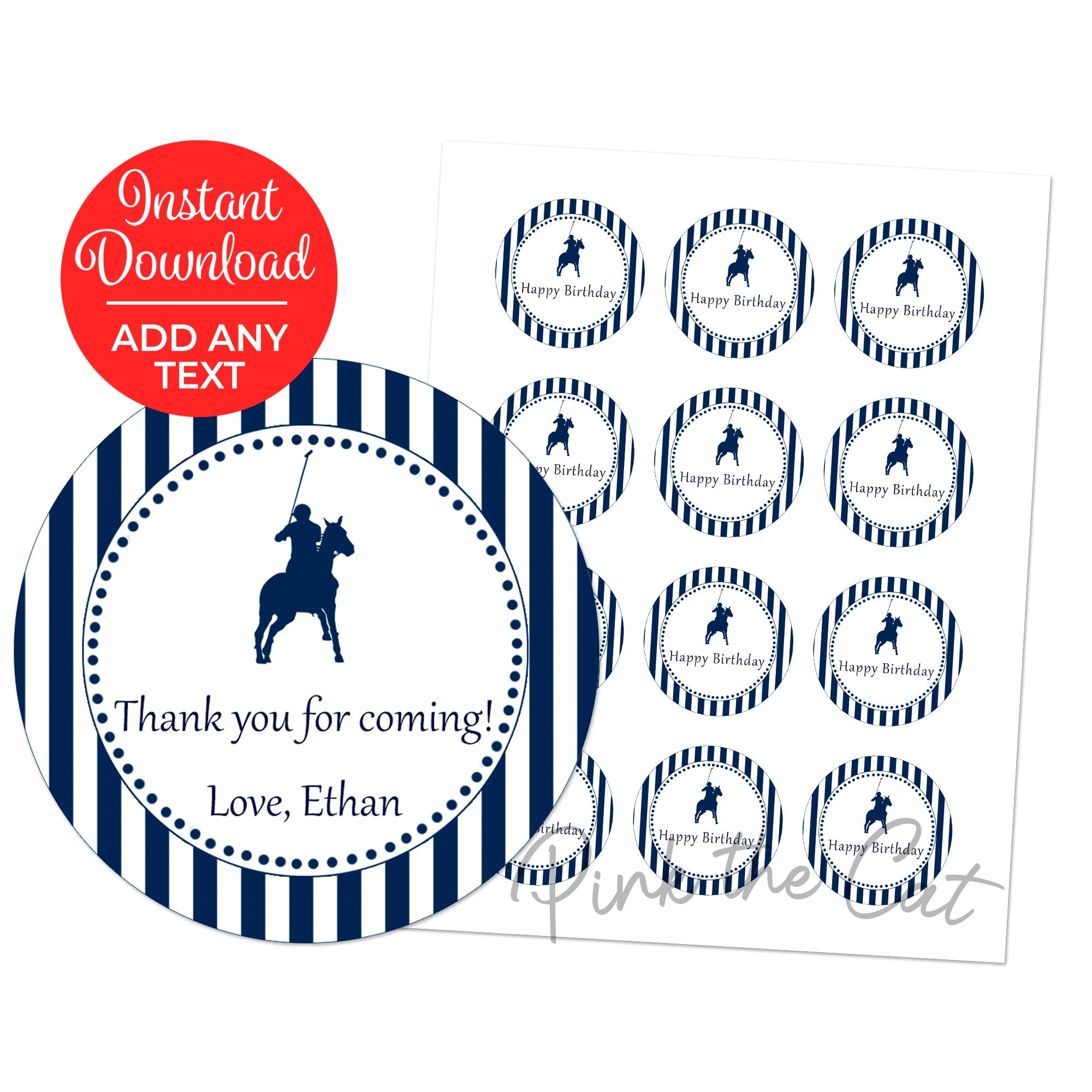 Polo navy blue stickers labels printable birthday baby shower