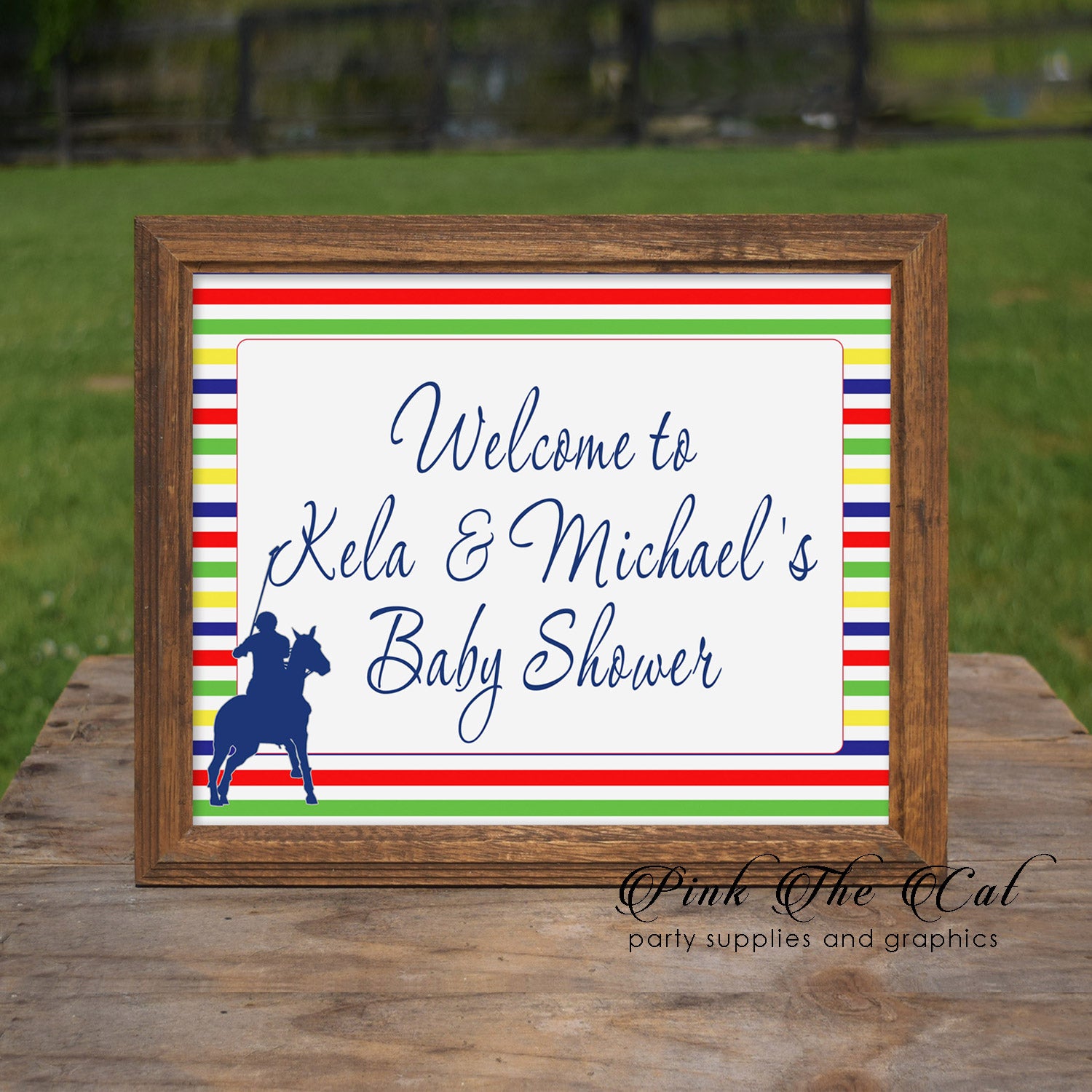 Polo Welcome Sign Baby Shower Birthday Blue Yellow Printable