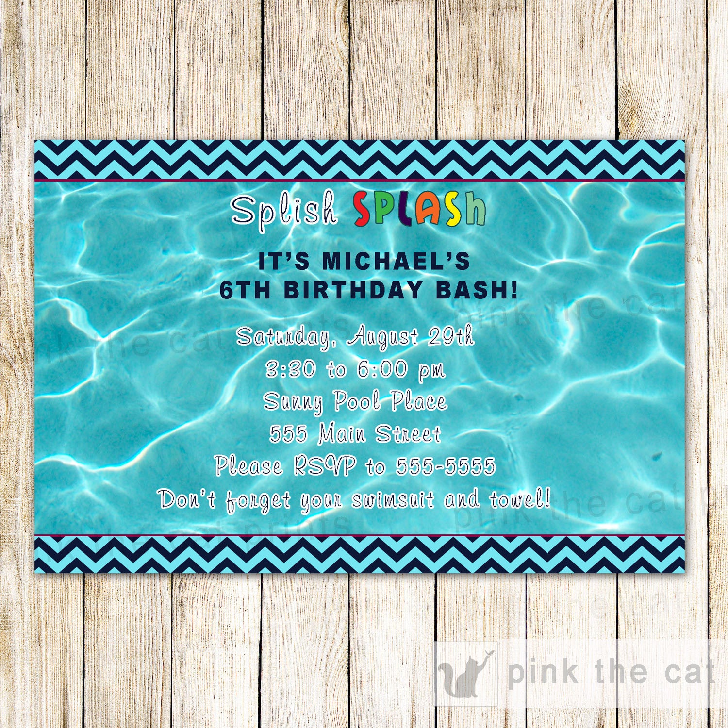 Pool Party Invitation Kids Birthday Party Girl Boy
