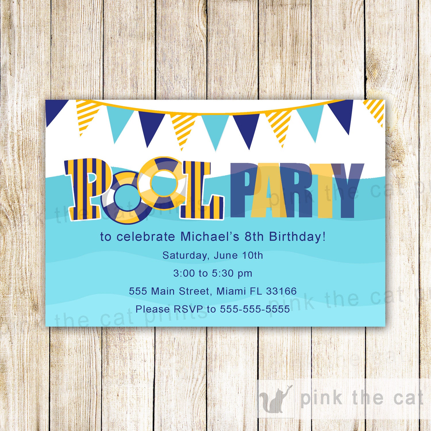 Pool Party Invitation Kids Birthday Party Girl Boy Adult