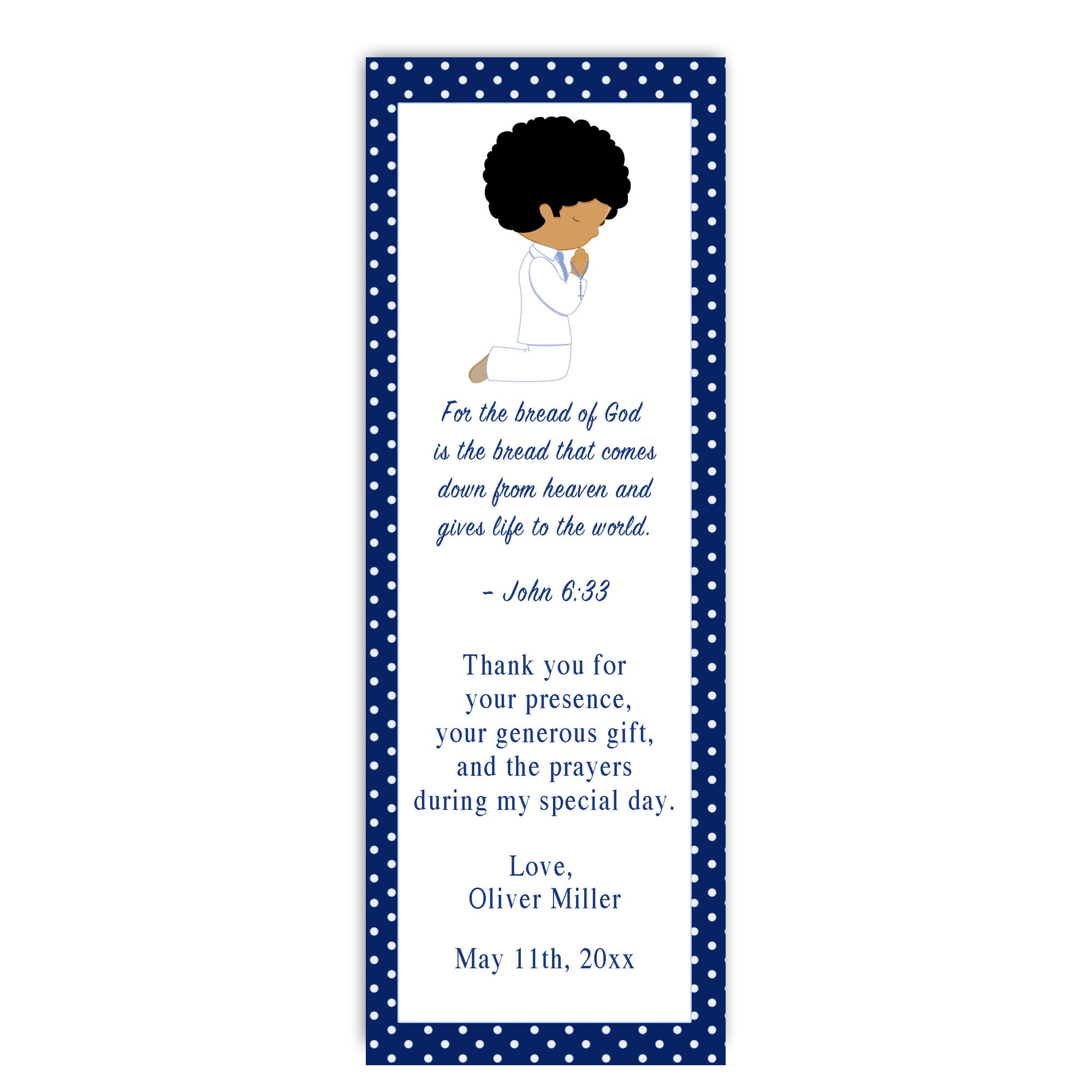 50 bookmarks boy praying communion blue 2