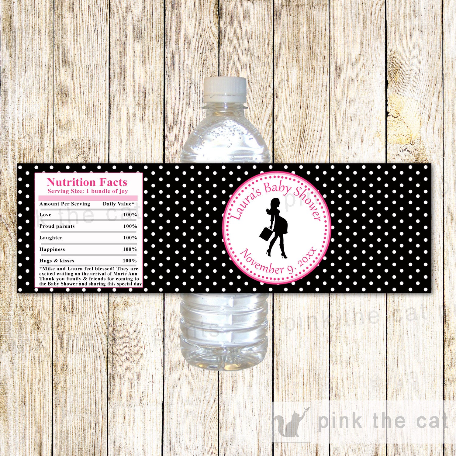 Pregnant Mom Bottle Label Baby Girl Shower Black Pink Shopping