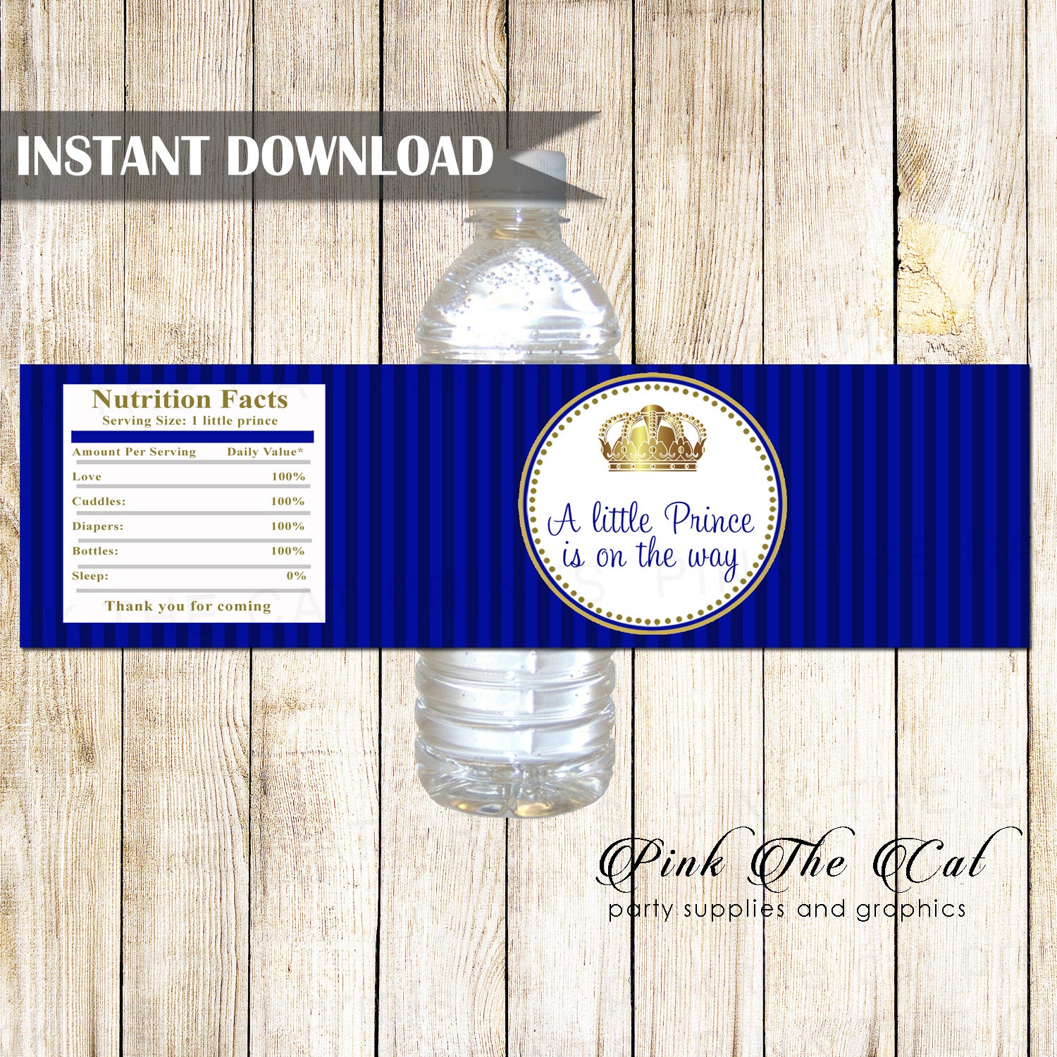 Blue gold prince bottle labels baby shower printable