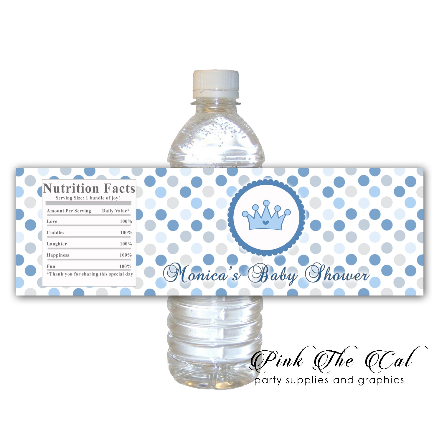 30 Prince blue gray bottle label stickers baby boy shower personalized