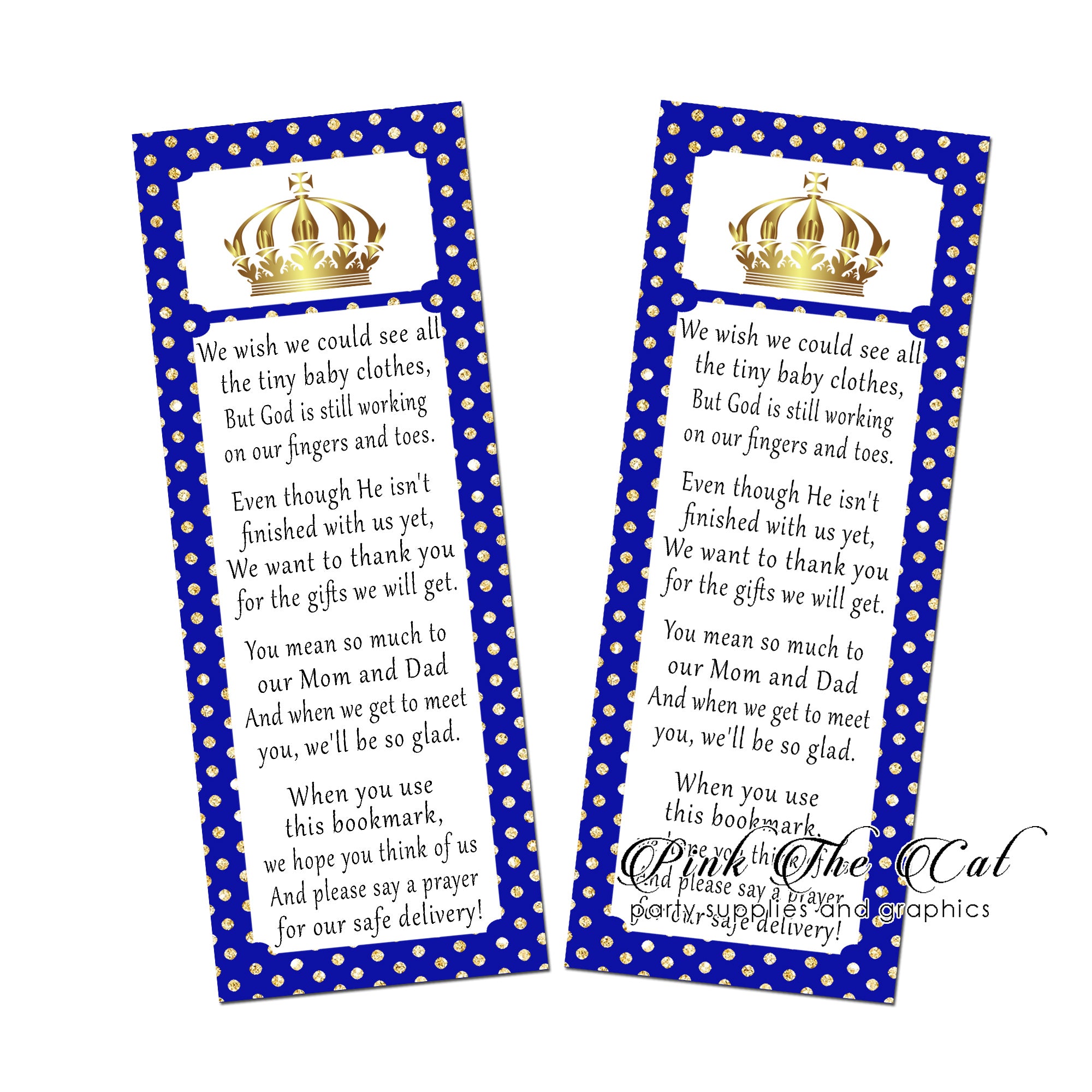 25 Prince royal blue gold bookmarks baby shower favors