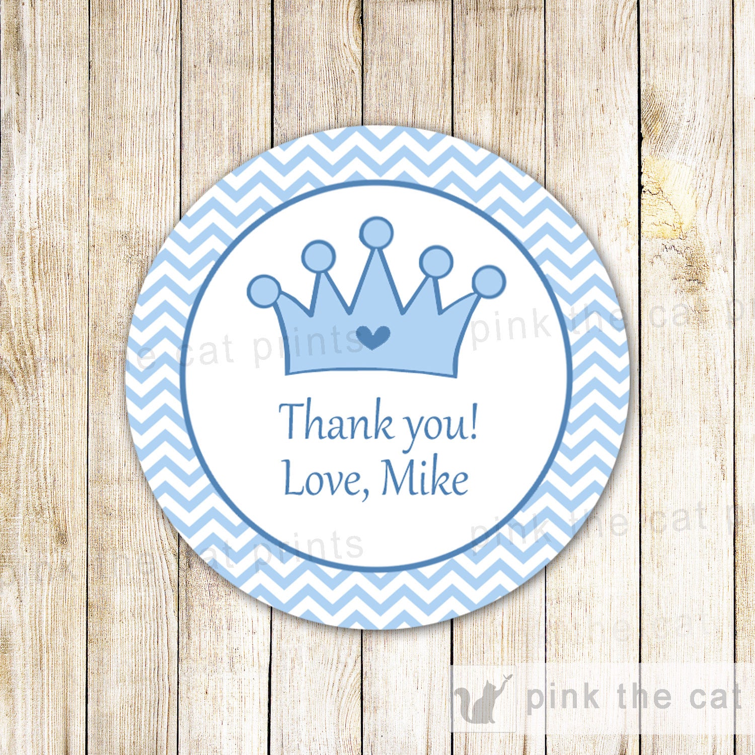 Prince Label Sticker Gift Favor Tag Birthday Baby Boy Shower Blue Crown
