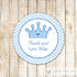 Prince Label Sticker Gift Favor Tag Birthday Baby Boy Shower Blue Crown