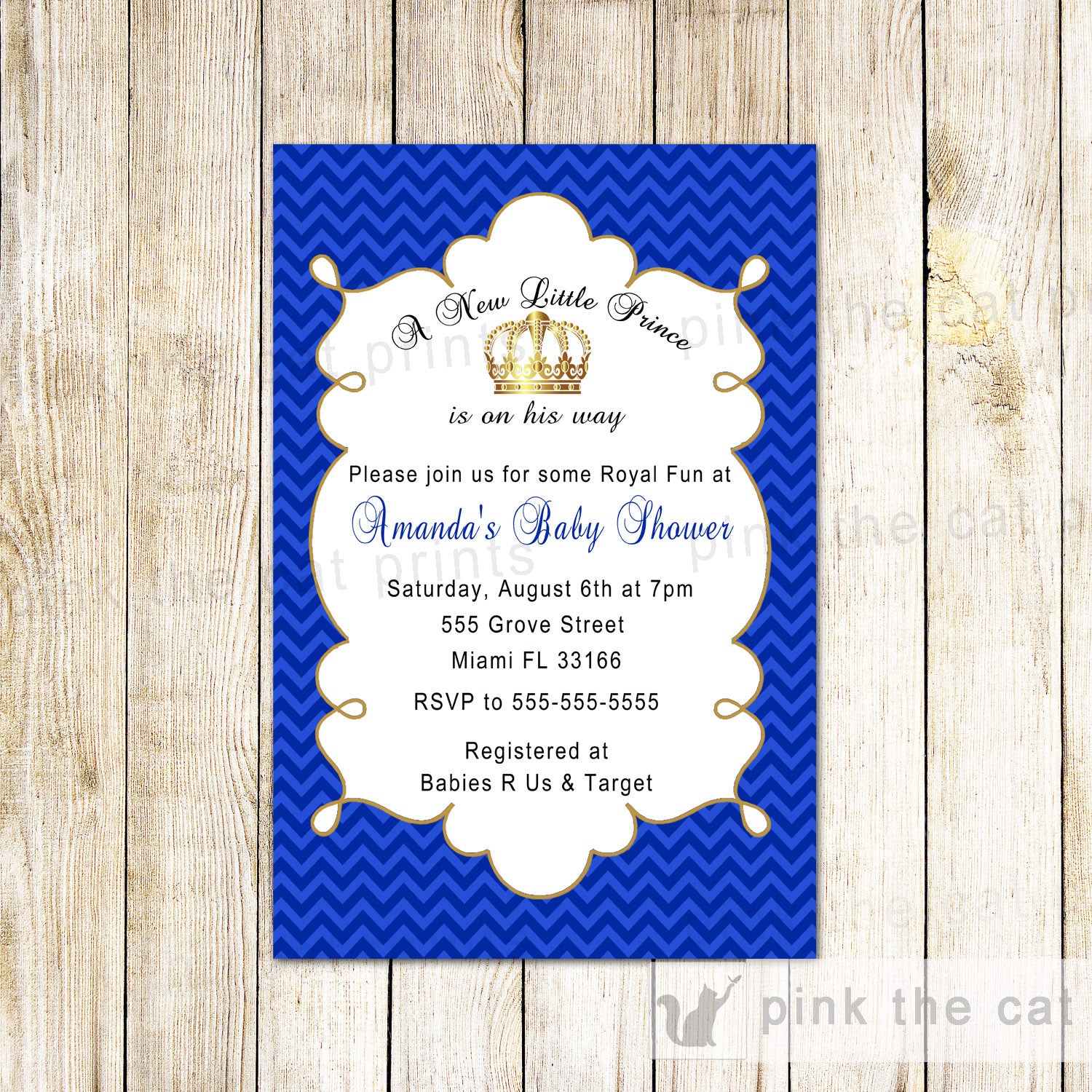 Prince Invitation Boy Baby Shower Birthday Royal Blue