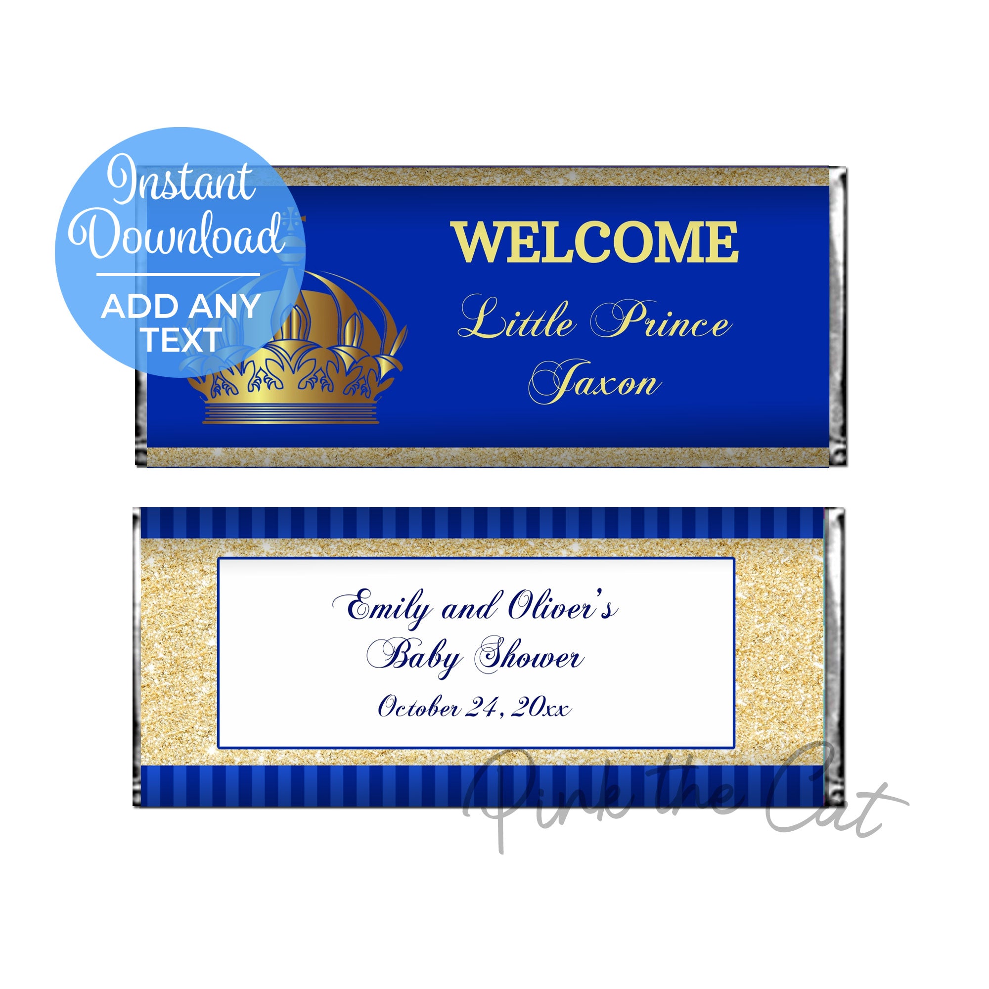 Candy bar wrappers prince royal blue gold printable