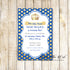 Prince Invitation Baby Shower Birthday Royal Blue Gold Printable
