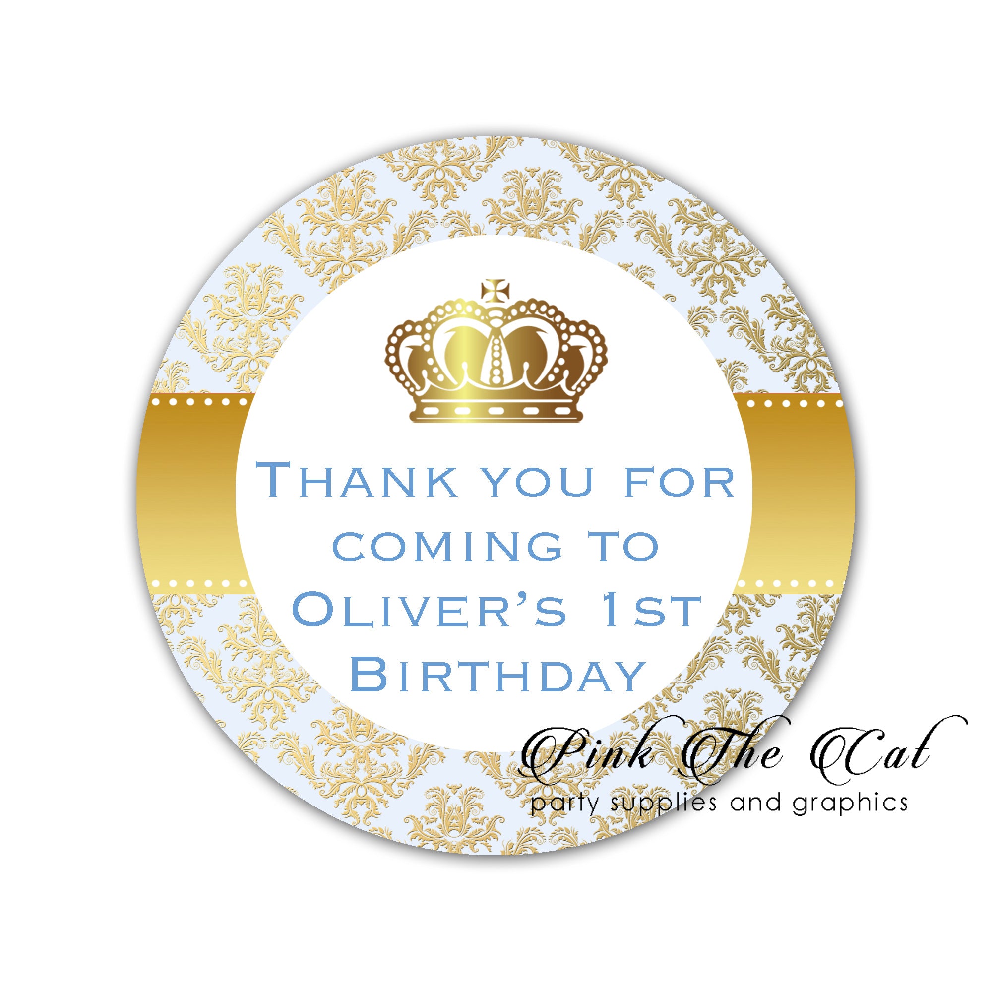 Prince gold blue stickers labels birthday baby shower printable