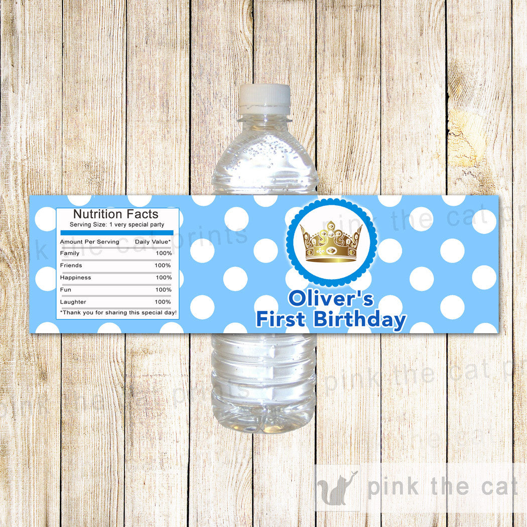 Prince Bottle Label Gold Blue Birthday Baby Shower