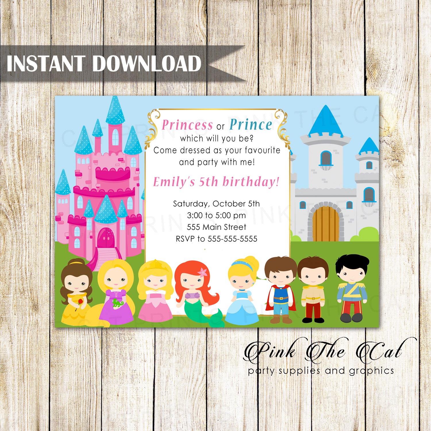 Prince Princess Kids Birthday Invitation Printable