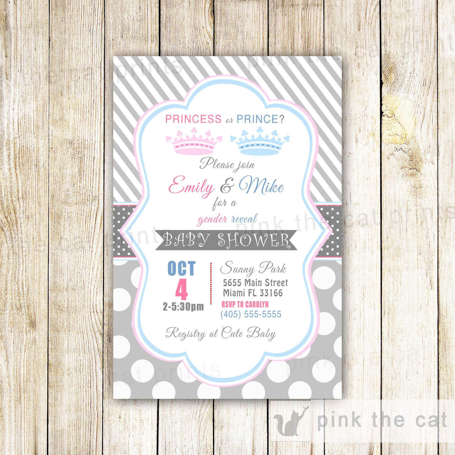 Prince Princess Invitation Baby Shower Gender Reveal Party