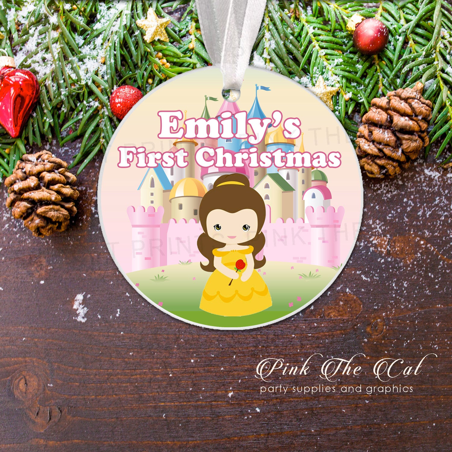 Personalized first christmas tree ornament princess long hair