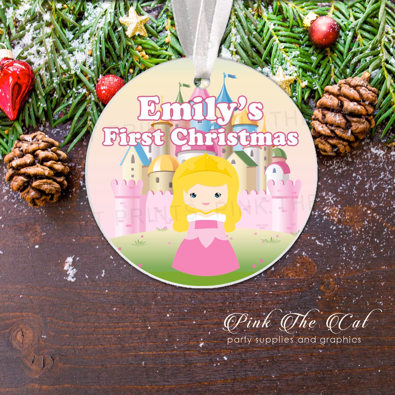 Personalized first christmas tree ornament princess long hair