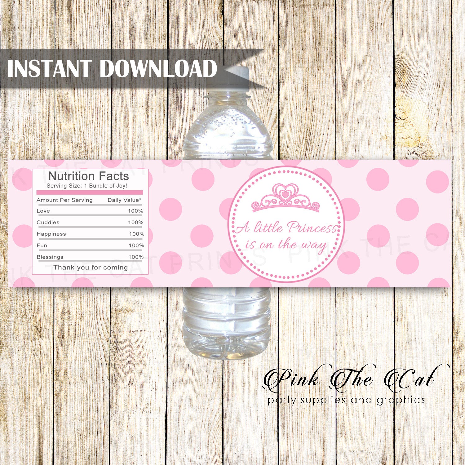 Pink Princess bottle labels baby shower printable