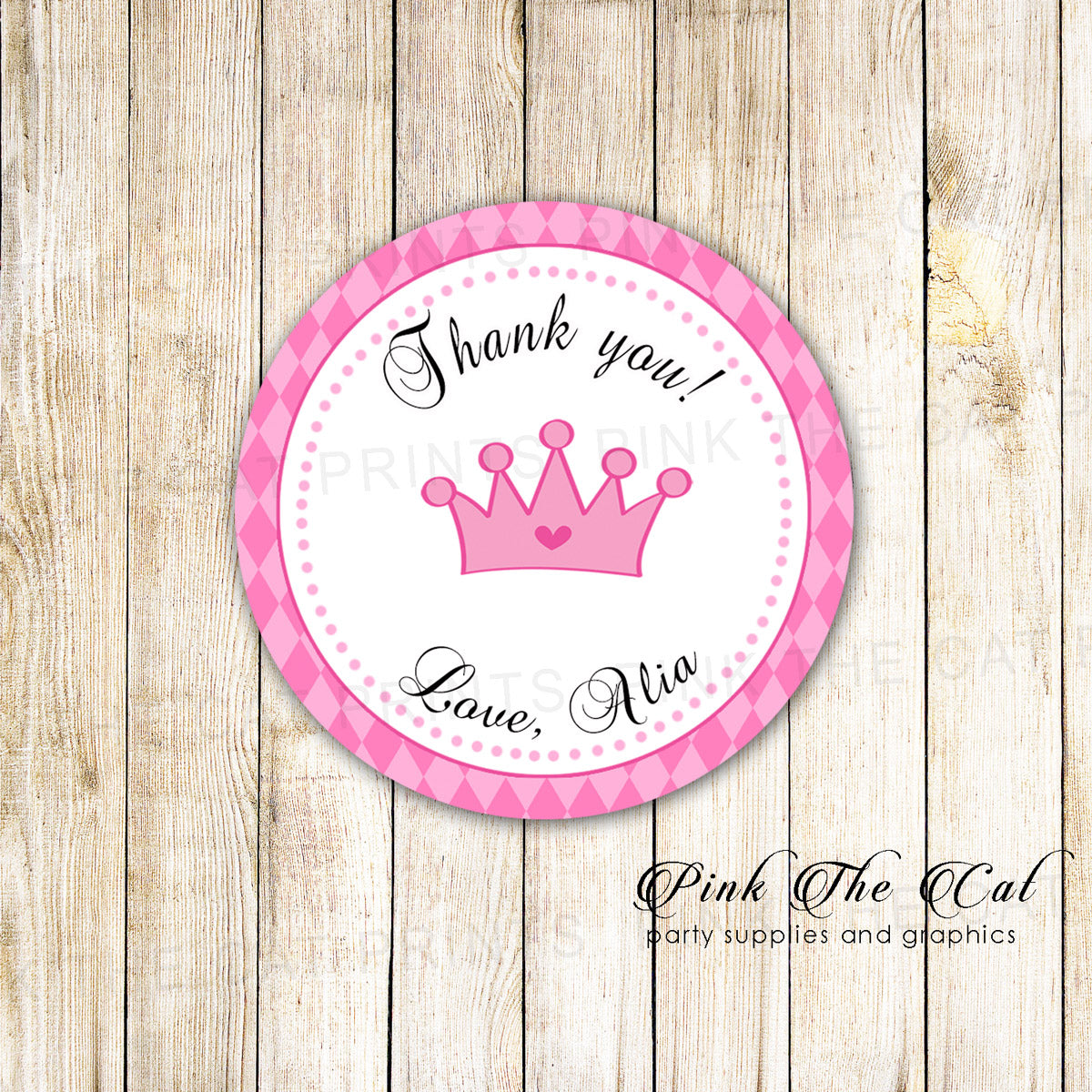 Princess pink black birthday baby shower favor label sticker tag printable