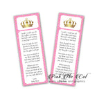 Printable princess bookmarks pink gold personalized baby shower favor ...