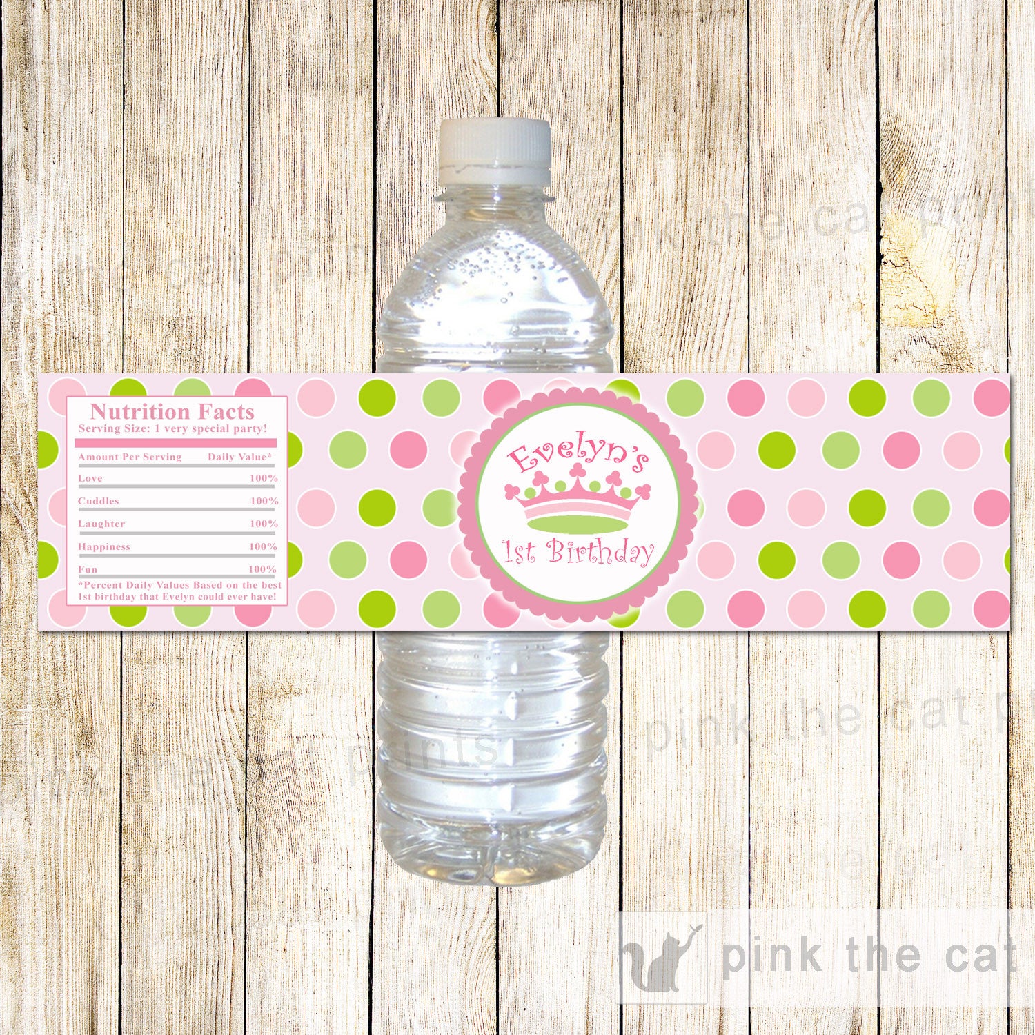 Princess Bottle Label Wrapper Girl Baby Shower Birthday Pink Green