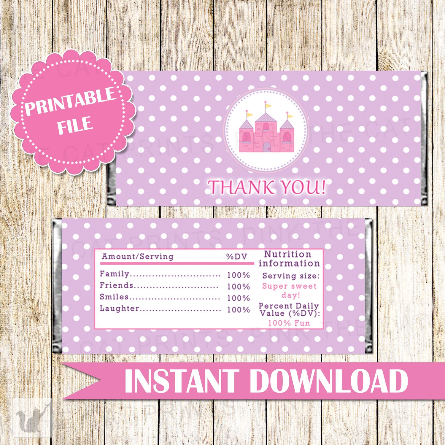 Princess Castle Candy Bar Wrapper Baby Girl Shower Birthday Purple Pink