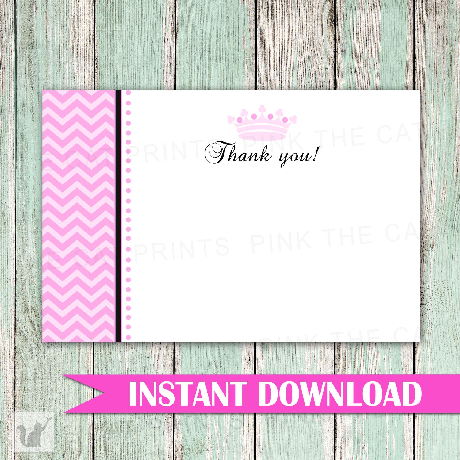 Princess Thank You Card Note Birthday Baby Shower Pink