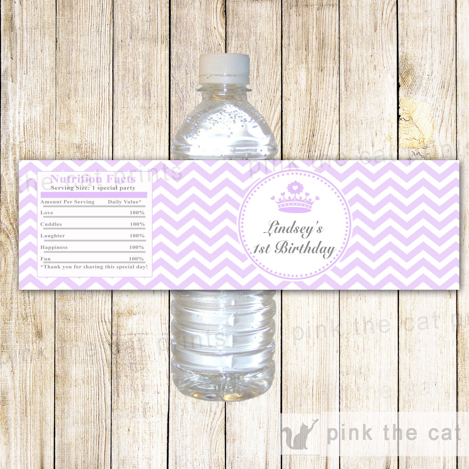 Princess Bottle Label Wrapper Girl Baby Shower Birthday Lavender