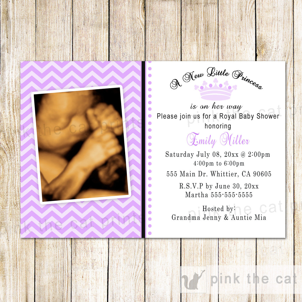 Princess Invitation Baby Shower Sonogram Photo Lavender