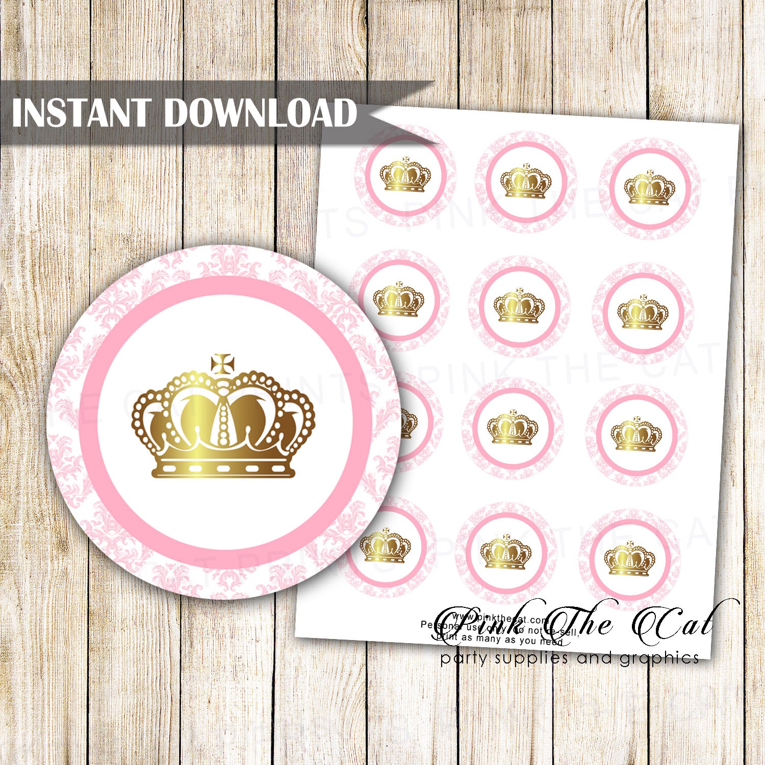 Princess label sticker tag pink gold birthday baby shower printable