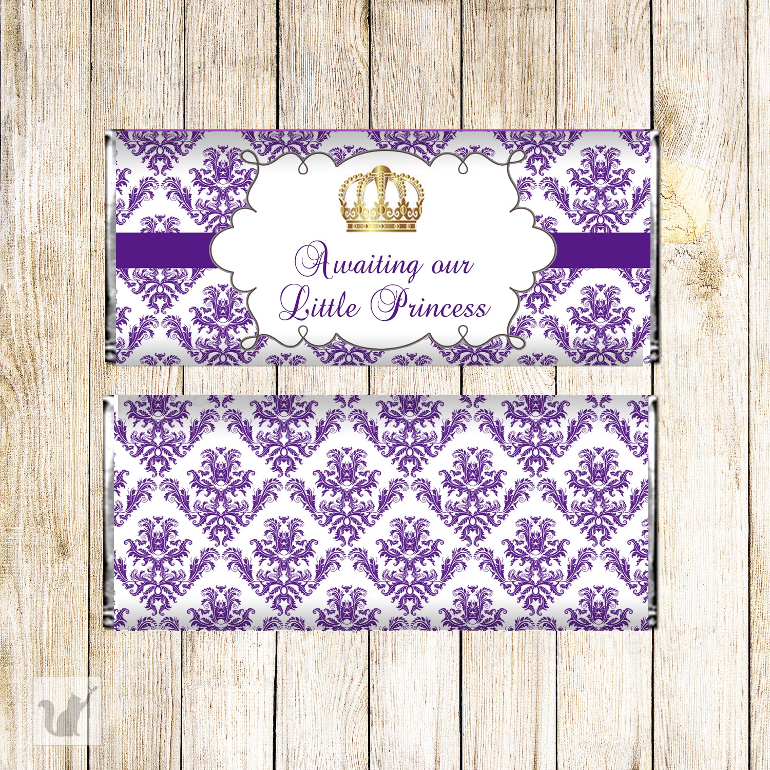 Princess candy bar purple gold printable baby shower favors