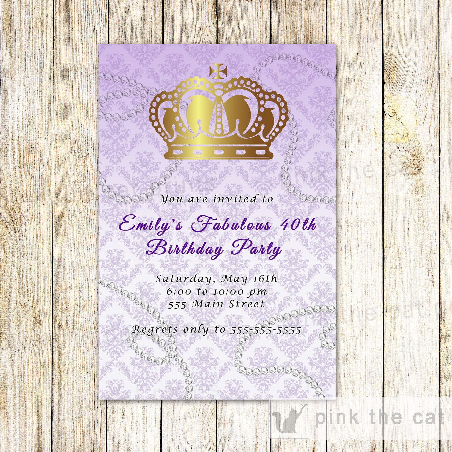 Princess Invitation Gold Lavender Birthday Baby Shower