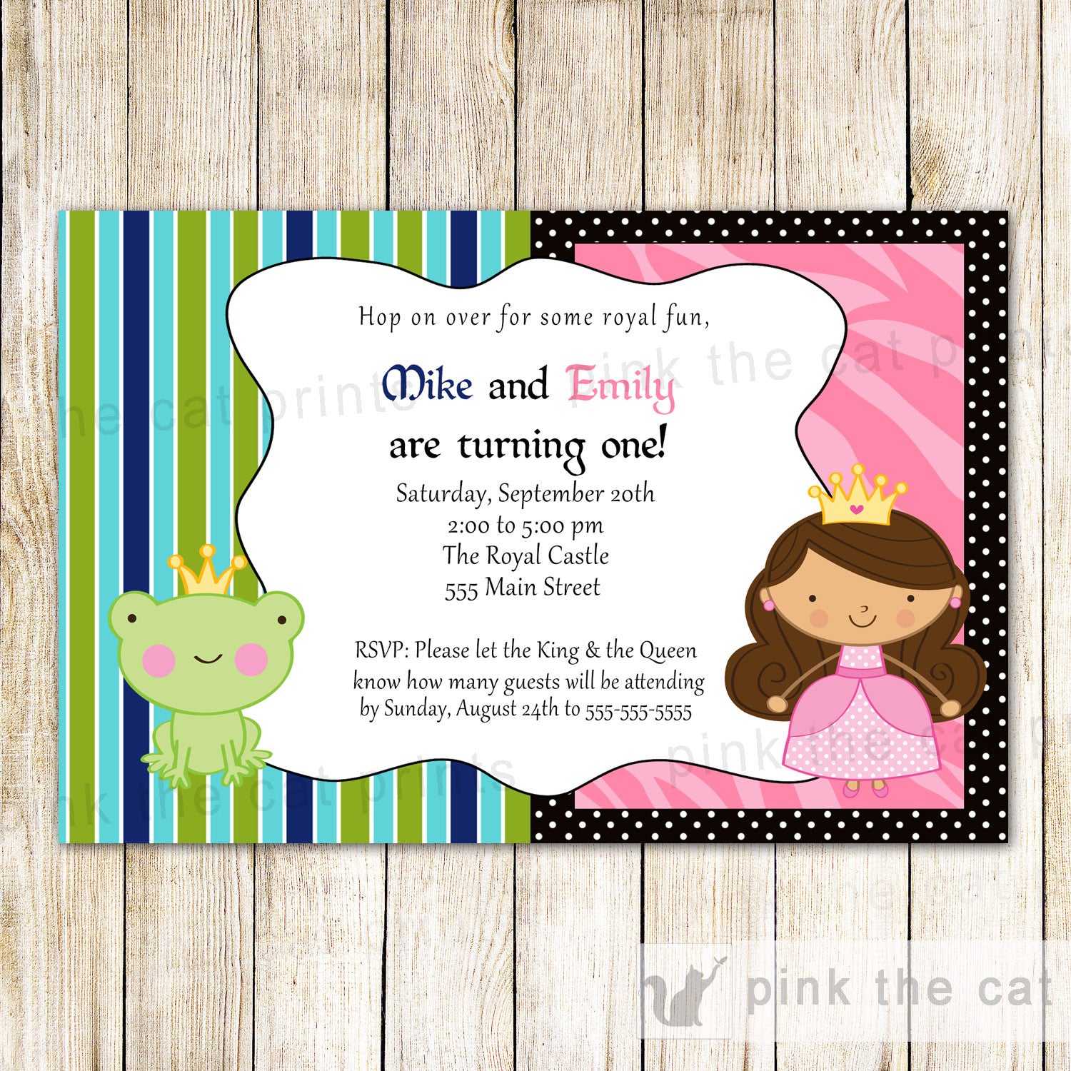 Prince Princess Frog Invitation Girl Boy Kids Birthday Party Pink the Cat Prince Princess Frog Invitation Girl Boy Kids Birthday Party Pink the Cat
