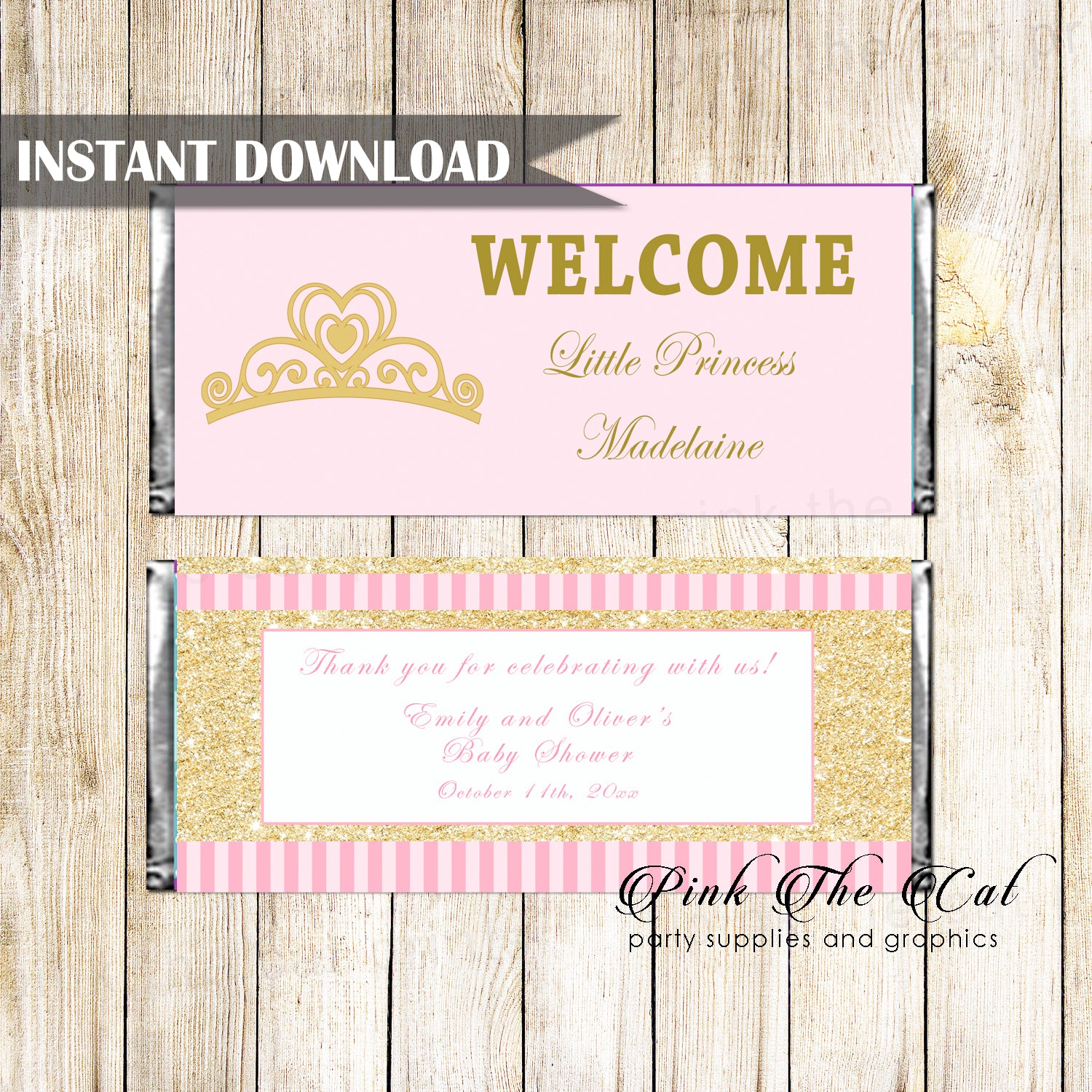 Candy bar wrappers princess pink gold printable