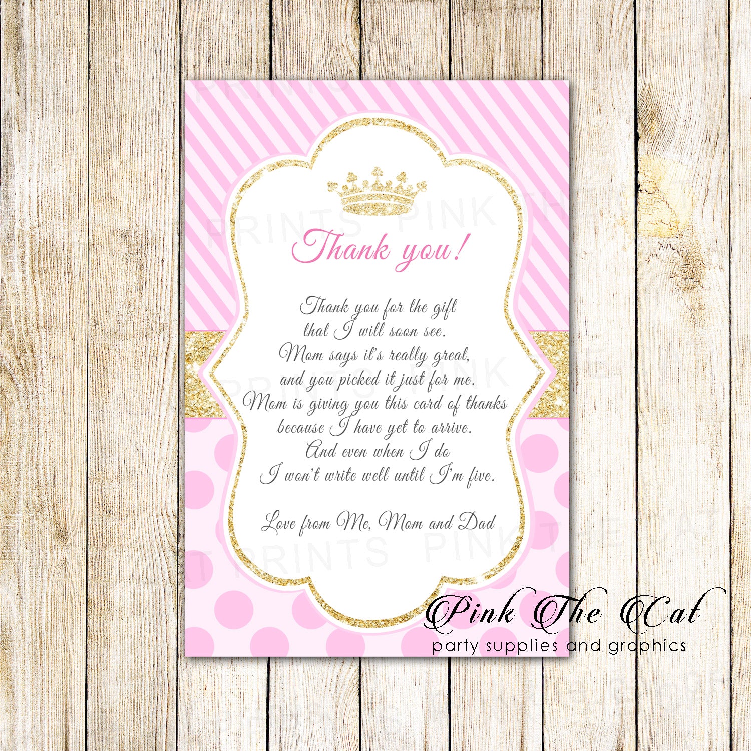 30 princess baby shower thank you cards pink gold