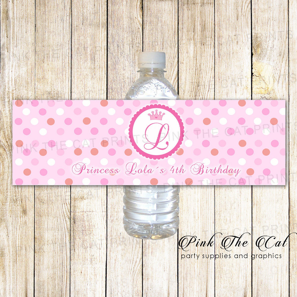 30 Bottle Labels Princess Birthday Baby Shower Pink