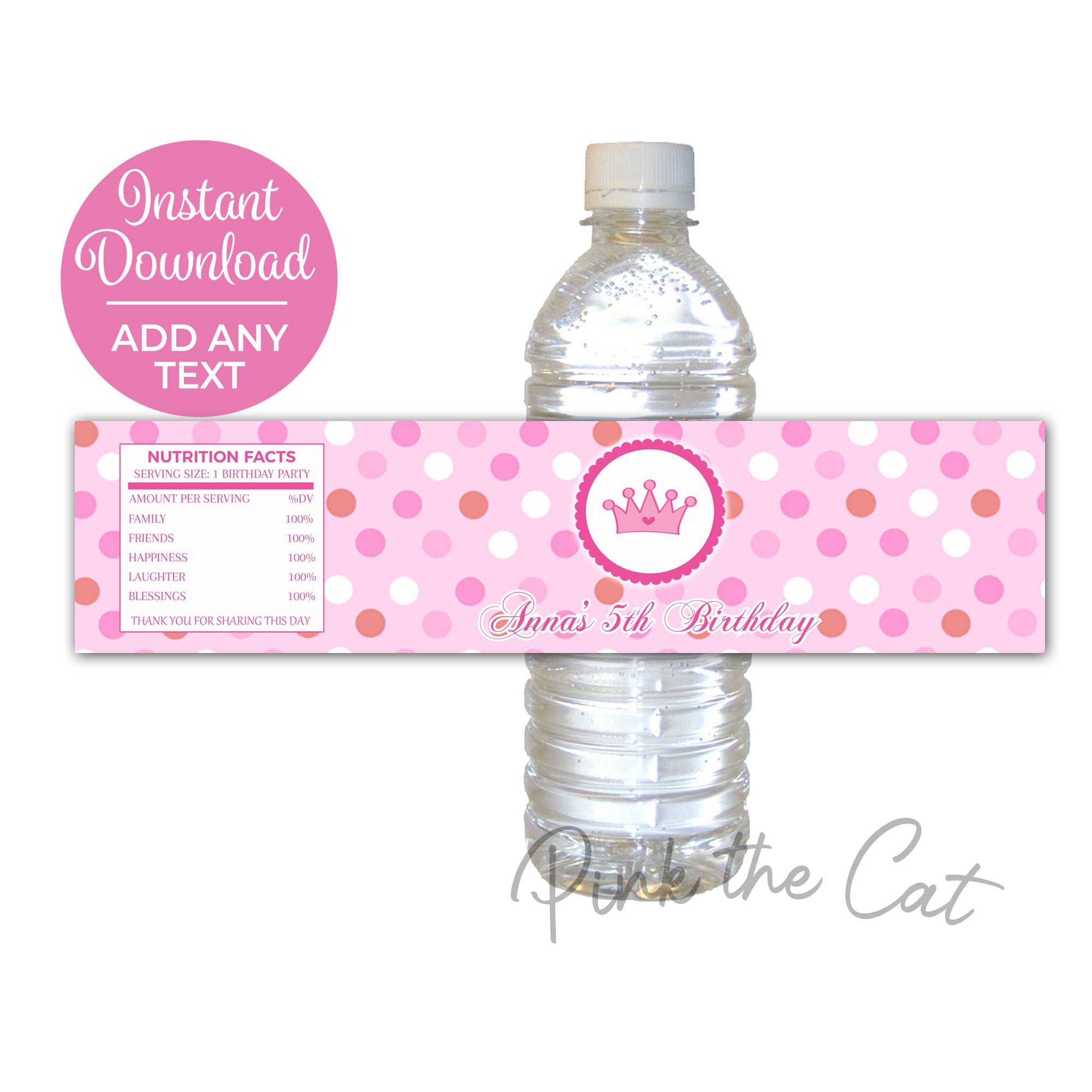 Princess Bottle Label Birthday Baby Shower Pink