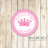 Princess pink birthday baby shower label sticker printable