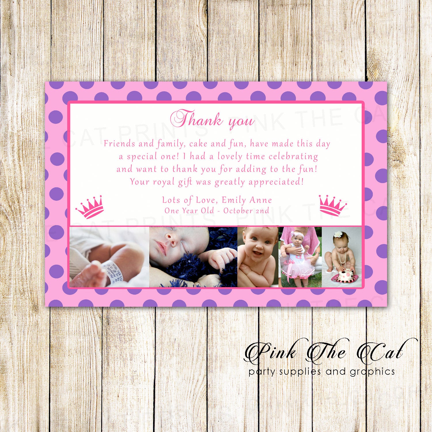 30 Thank You Notes Princess Purple Pink Girl Birthday Photo