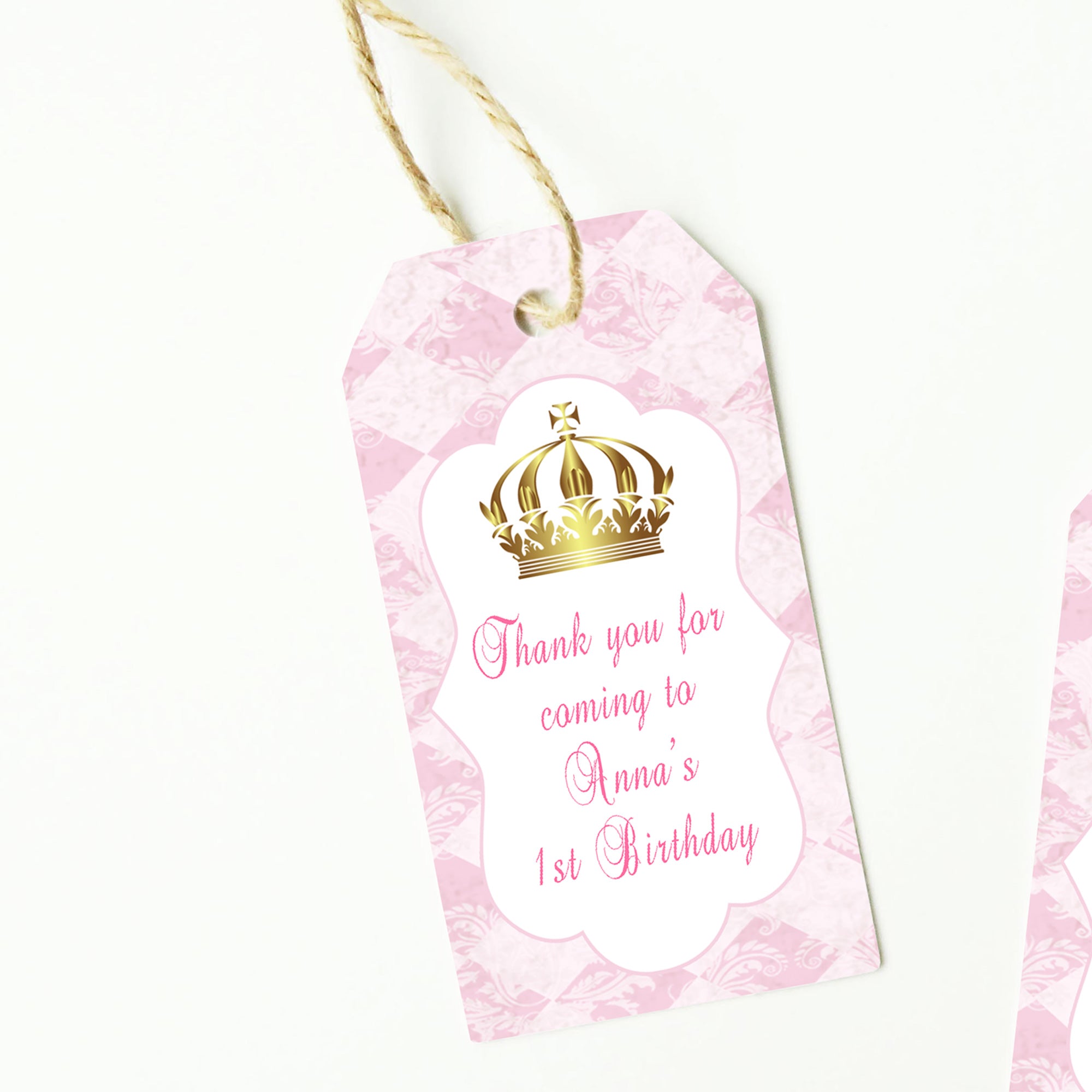 Princess pink gold thank you tags (set of 48)
