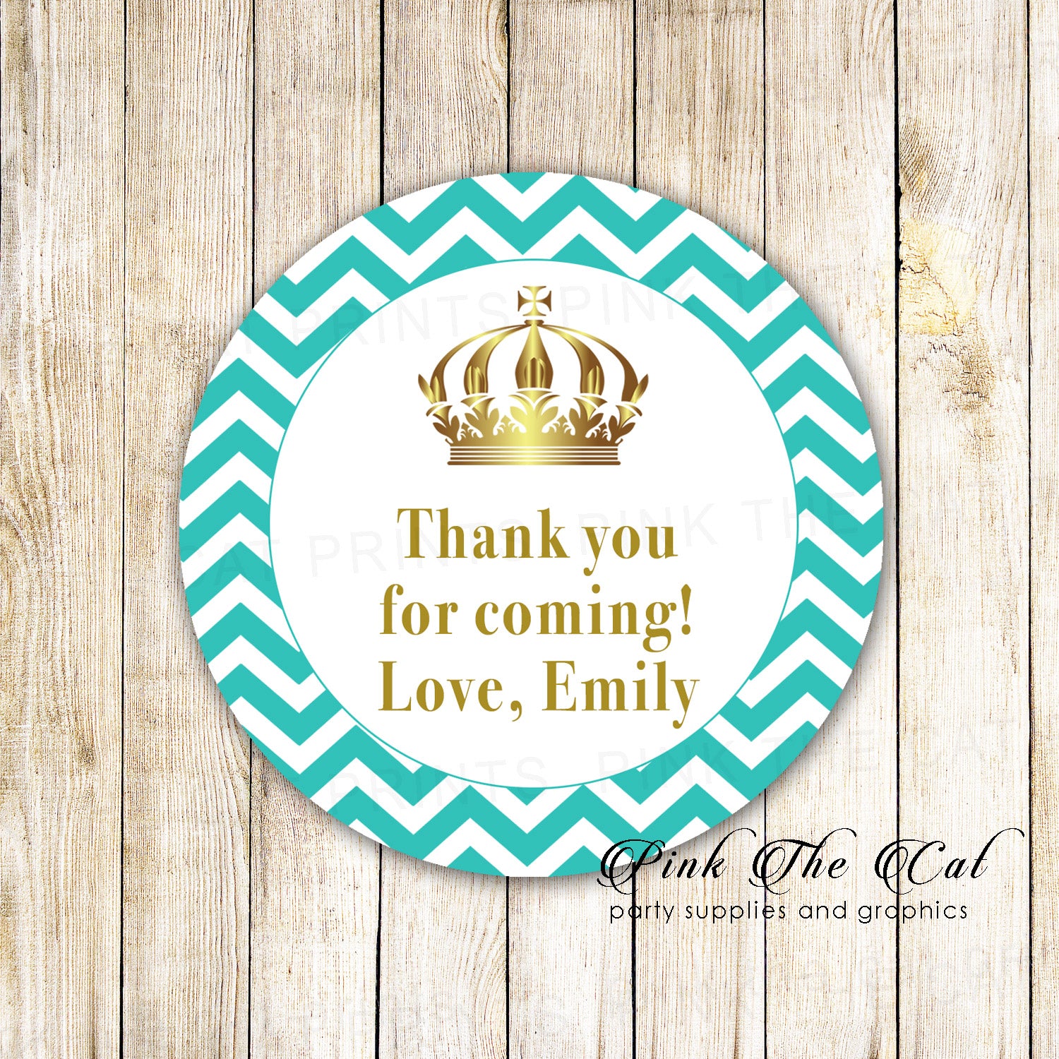 40 stickers princess teal 1.5'' personalized birthday baby shower favors
