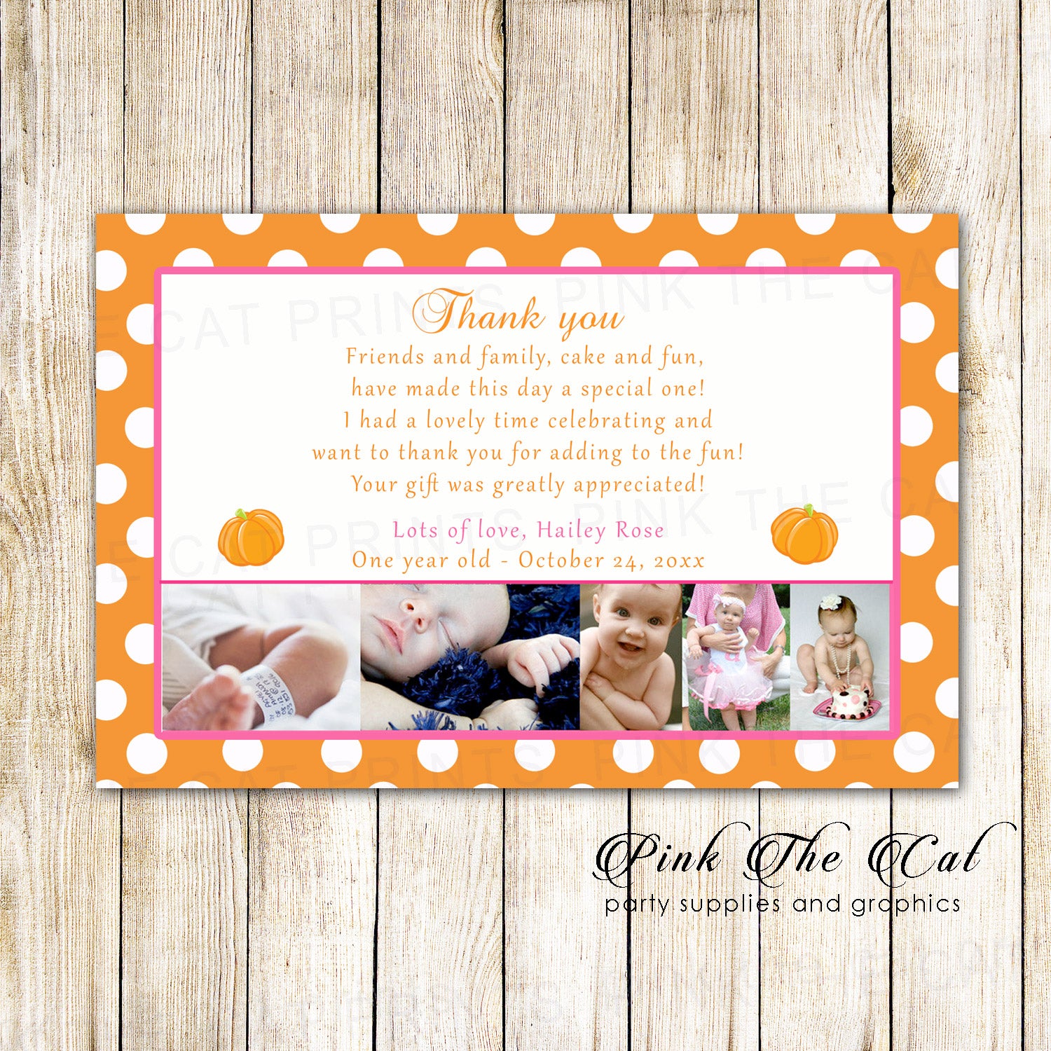 Thank you notes birthday photo cards fall pumpkin printable