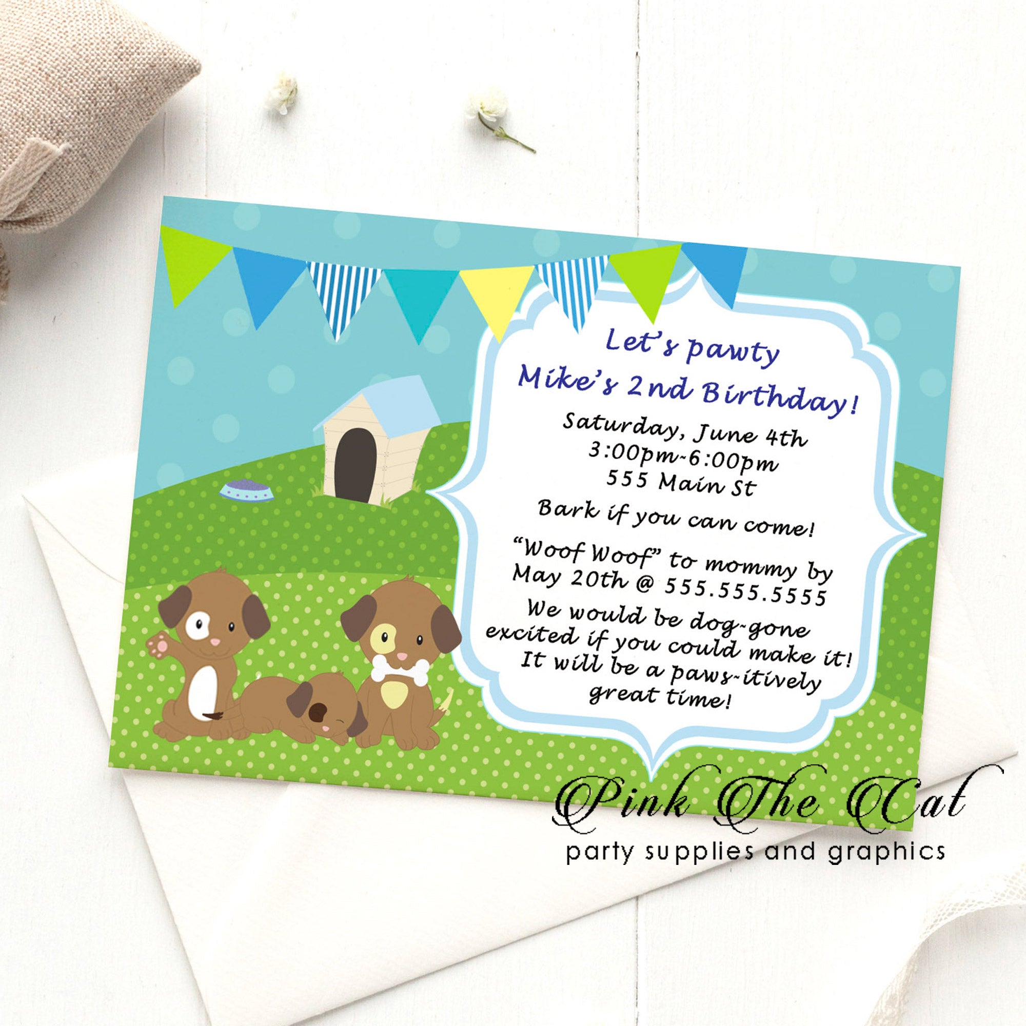 30 puppy invitations birthday baby shower blue boy personalized