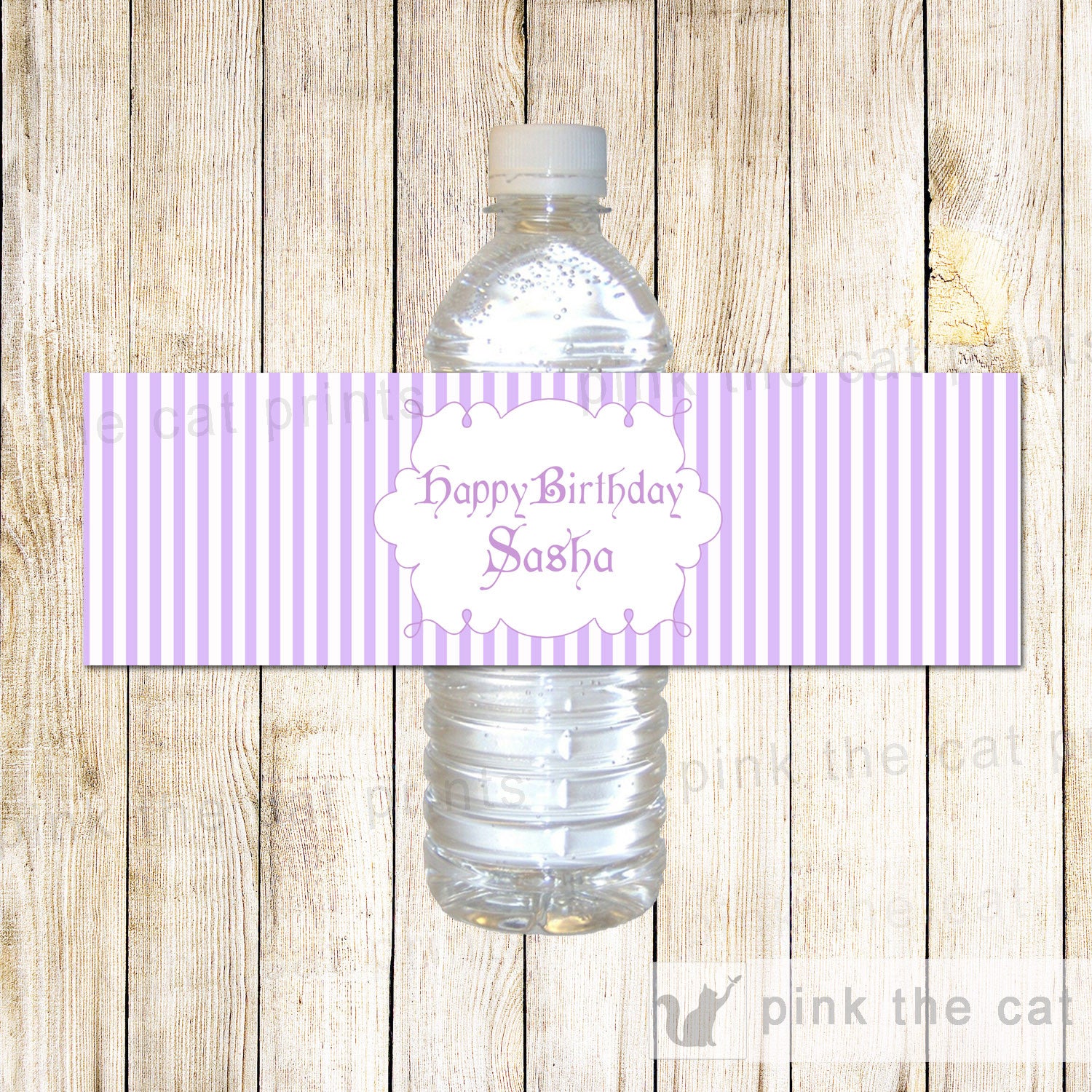Stripes Bottle Label Wrapper Girl Baby Shower Birthday Purple Lavender