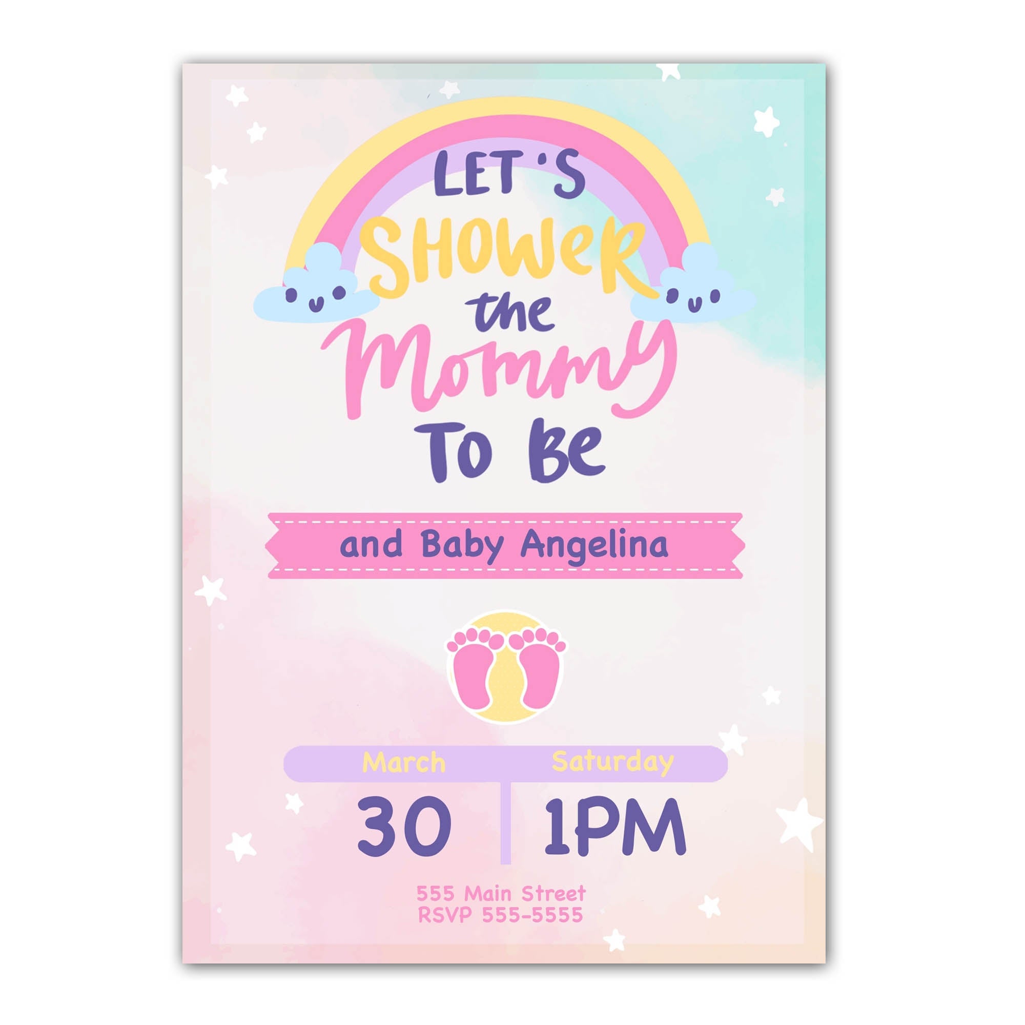 Rainbow girl baby shower invitation