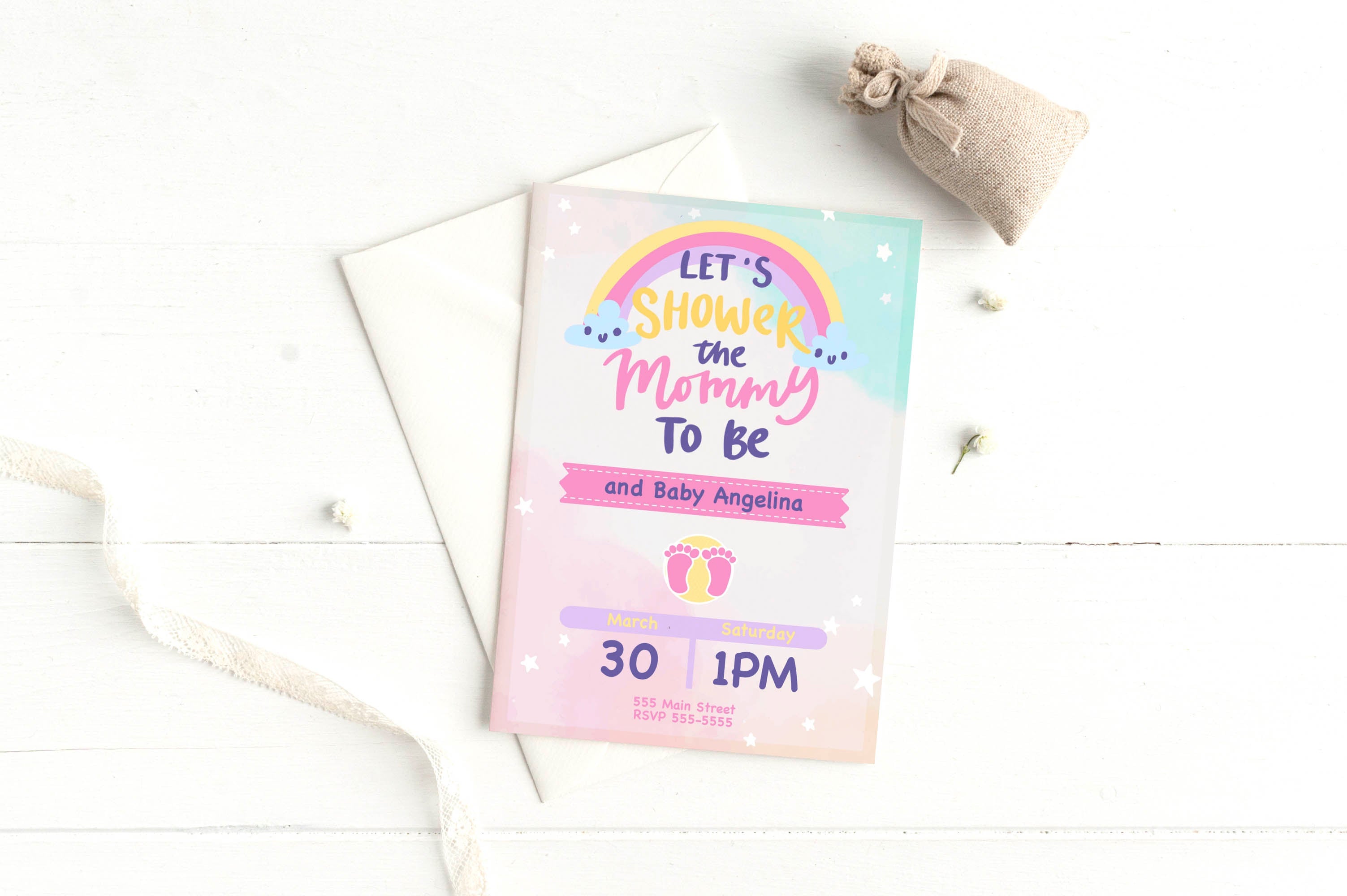 Rainbow girl baby shower invitation