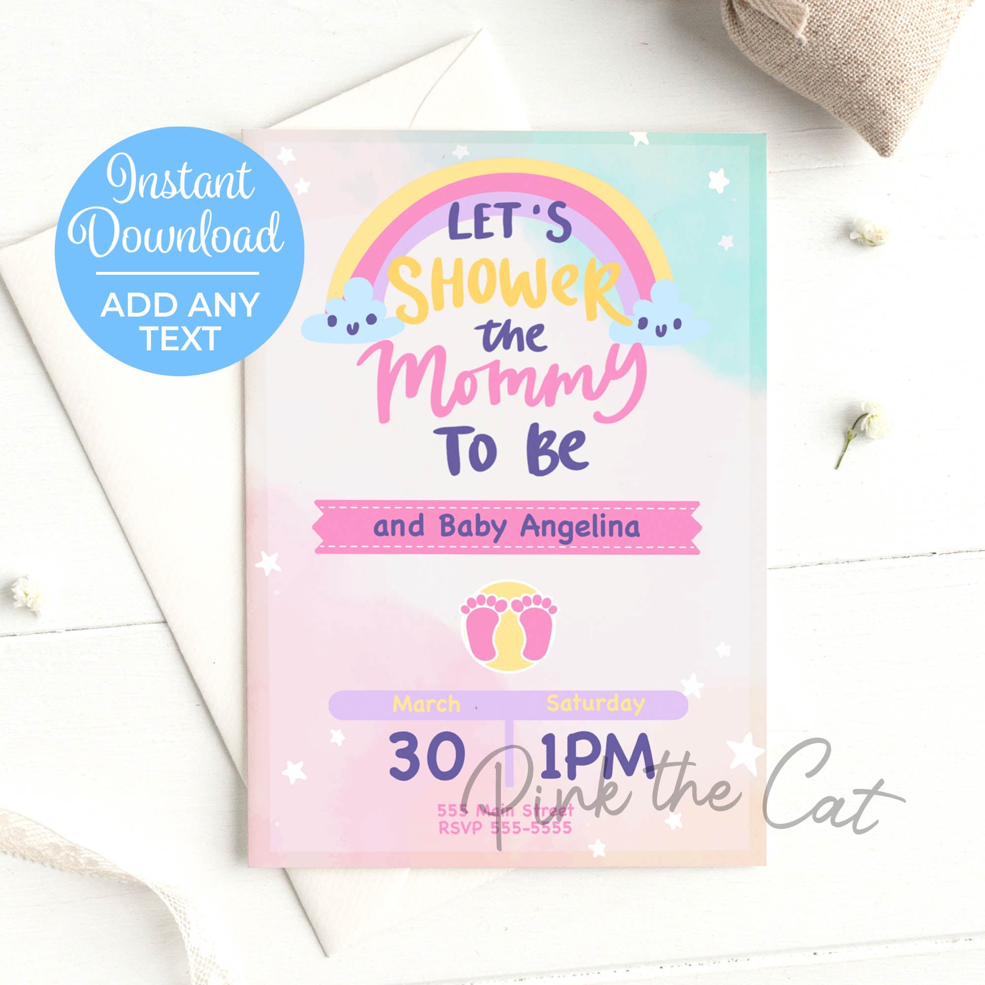 Rainbow girl baby shower invitation